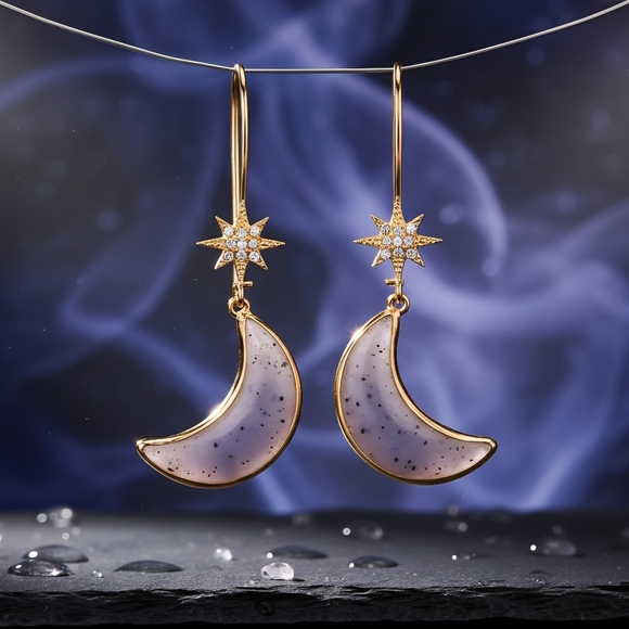 Celestial Dreams: Boho‎ Chic Gold-Tone Star & Moon Trendy Drop Earrings 🌙✨ - Picture 16 of 16